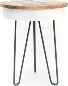 Bílý příruční stolek s dřevěnou deskou LABEL51 Saria LABEL51
