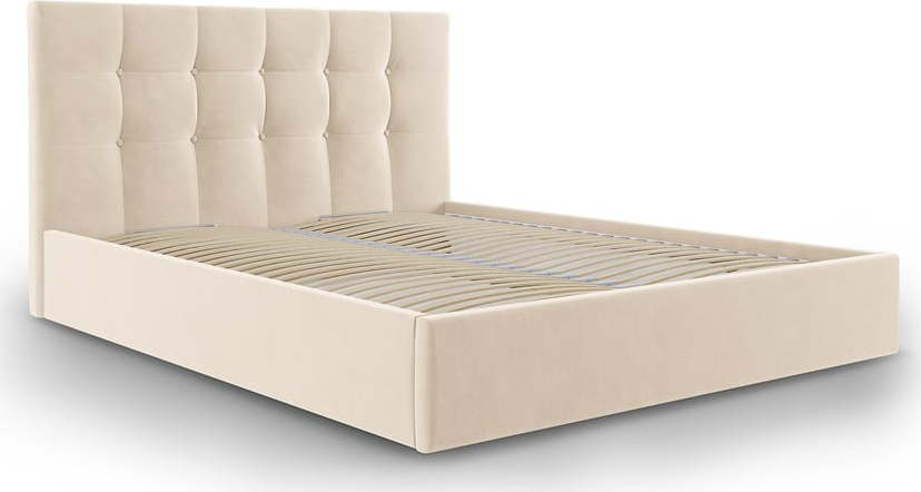 Béžová čalouněná dvoulůžková postel s úložným prostorem s roštem 160x200 cm Nerin – Mazzini Beds Mazzini Beds