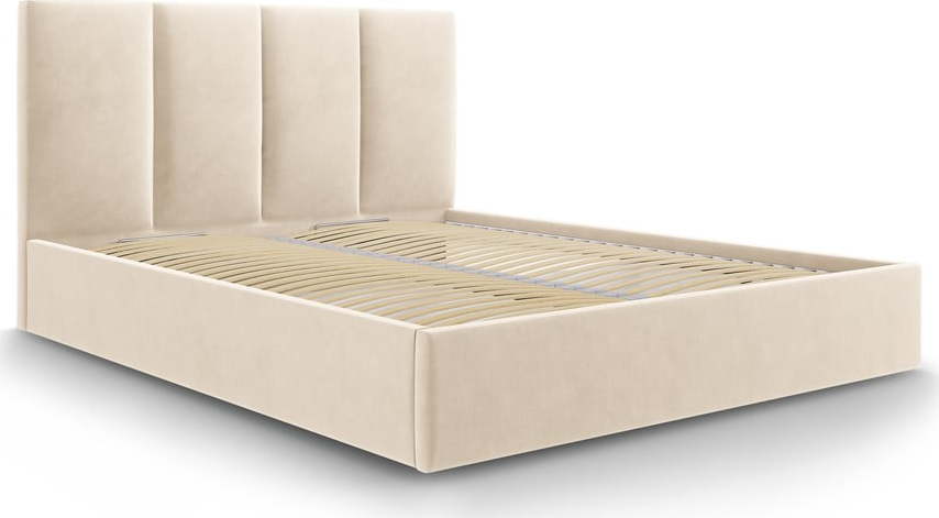 Béžová čalouněná dvoulůžková postel s úložným prostorem s roštem 180x200 cm Juniper – Mazzini Beds Mazzini Beds