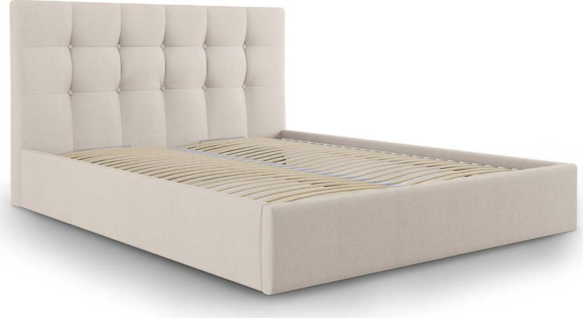 Béžová čalouněná dvoulůžková postel s úložným prostorem s roštem 180x200 cm Nerin – Mazzini Beds Mazzini Beds