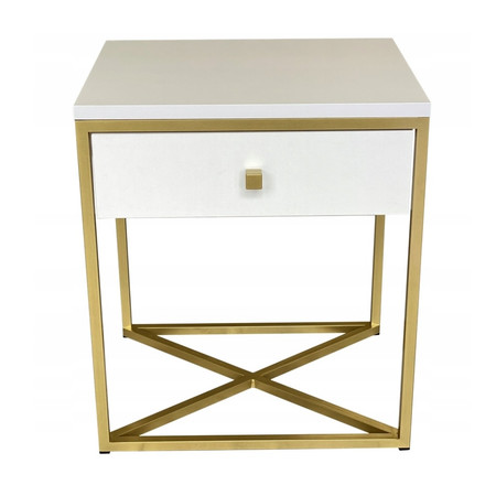 Noční stolek GOLDEN II - bílá matná/zlatá T-TABLE