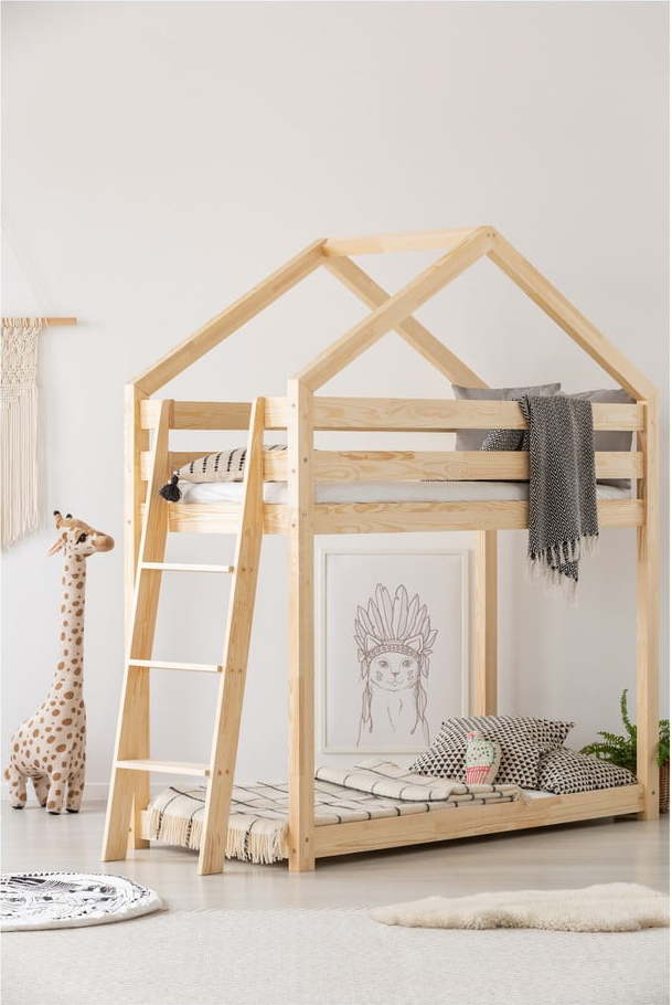 Patrová domečková dětská postel z borovicového dřeva v přírodní barvě 90x190 cm Mila DMPB – Adeko Adeko
