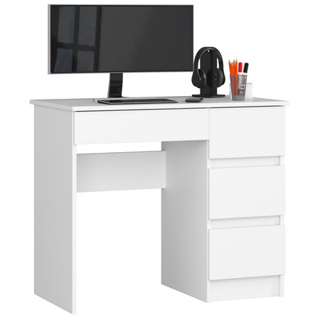 Počítačový stůl A-7 pravá - bílá/bílá lesk Akord