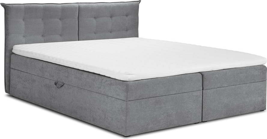 Šedá boxspring postel s úložným prostorem 200x200 cm Echaveria – Mazzini Beds Mazzini Beds