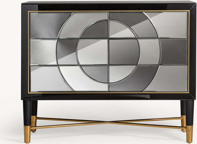 Skleněná nízká komoda v černo-stříbrné barvě 102x81 cm Isabella – Burkina Burkina