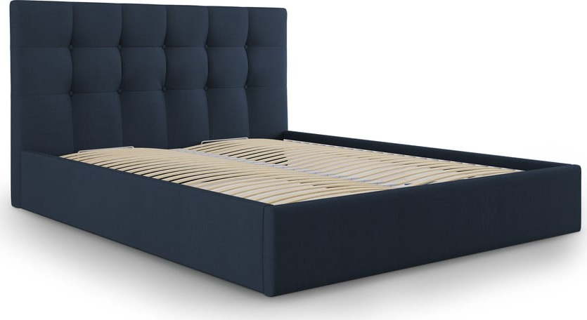 Tmavě modrá čalouněná dvoulůžková postel s úložným prostorem s roštem 160x200 cm Nerin – Mazzini Beds Mazzini Beds