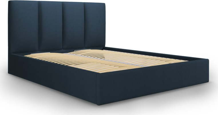 Tmavě modrá čalouněná dvoulůžková postel s úložným prostorem s roštem 180x200 cm Juniper – Mazzini Beds Mazzini Beds