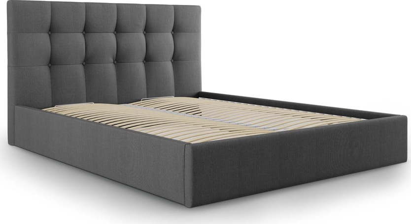 Tmavě šedá čalouněná dvoulůžková postel s úložným prostorem s roštem 140x200 cm Nerin – Mazzini Beds Mazzini Beds