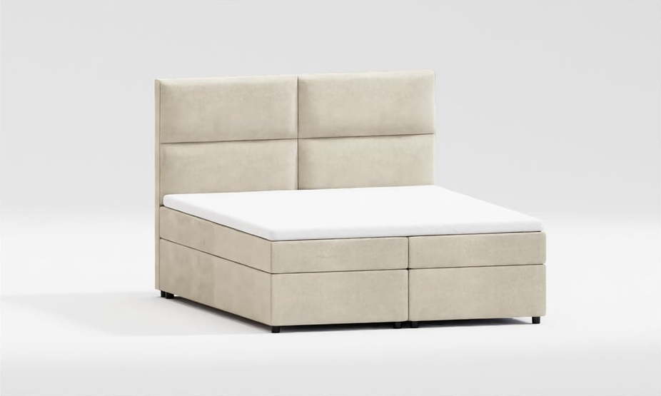 Béžová čalouněná dvoulůžková postel s úložným prostorem s roštem 140x200 cm Rico – Ropez Ropez