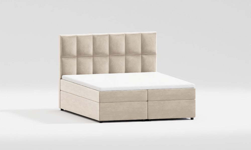 Bílo-krémová čalouněná dvoulůžková postel s úložným prostorem 160x200 cm Flip – Ropez Ropez