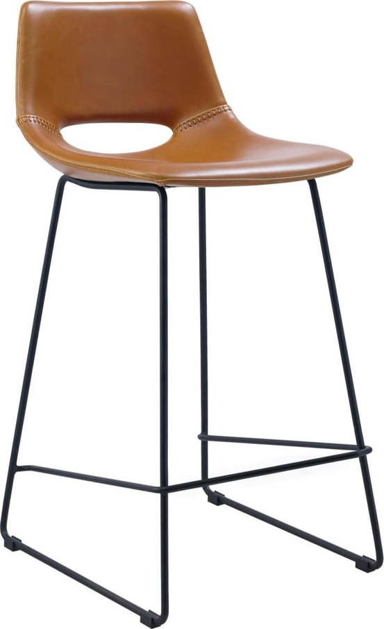 Koňakově hnědé barové židle z imitace kůže v sadě 2 ks (výška sedáku 65 cm) Zahara – Kave Home Kave Home