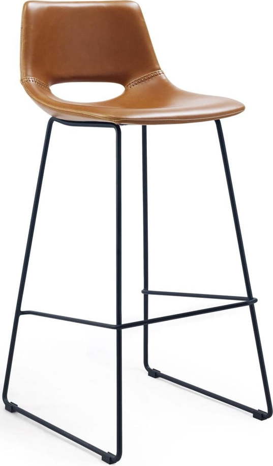 Koňakově hnědé barové židle z imitace kůže v sadě 2 ks (výška sedáku 76 cm) Zahara – Kave Home Kave Home