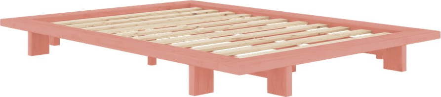 Světle růžová dvoulůžková postel z borovicového dřeva s roštem 140x200 cm Japan – Karup Design Karup Design