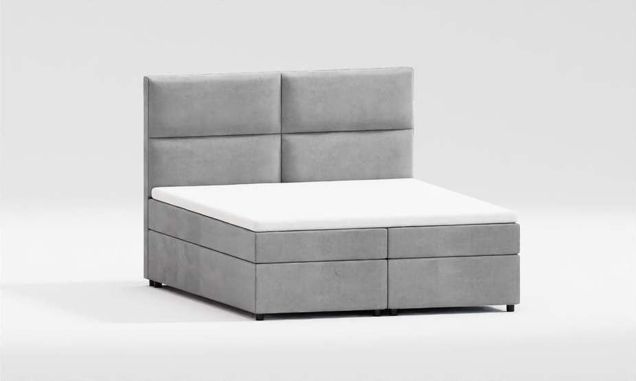 Světle šedá čalouněná dvoulůžková postel s úložným prostorem s roštem 180x200 cm Rico – Ropez Ropez