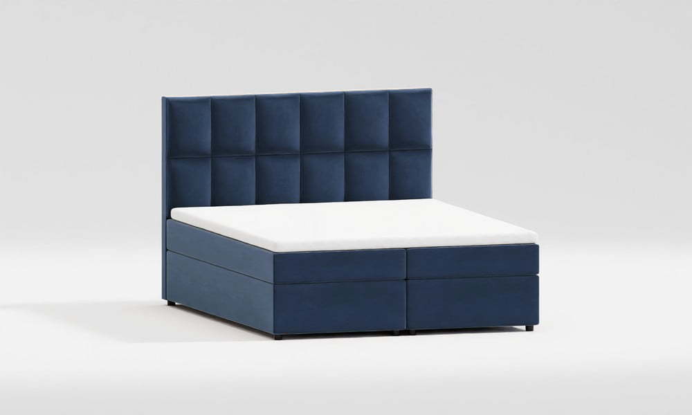Tmavě modrá čalouněná dvoulůžková postel s úložným prostorem 200x200 cm Flip – Ropez Ropez