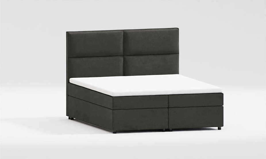 Tmavě šedá čalouněná dvoulůžková postel s úložným prostorem s roštem 200x200 cm Rico – Ropez Ropez
