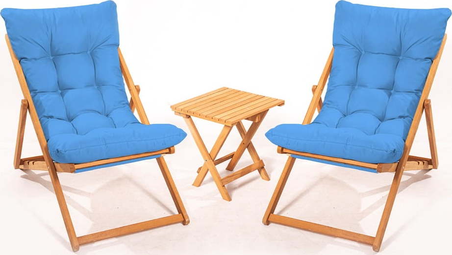 Zahradní lounge set z bukového dřeva v modro-přírodní barvě pro 2 – Floriane Garden FLORIANE GARDEN