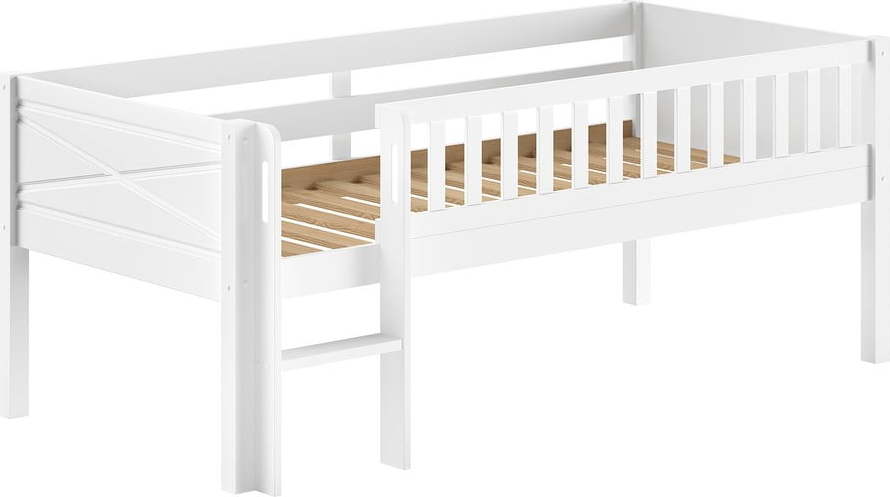 Bílá vyvýšená dětská postel z borovicového dřeva s roštem 90x200 cm Scott – Vipack Vipack