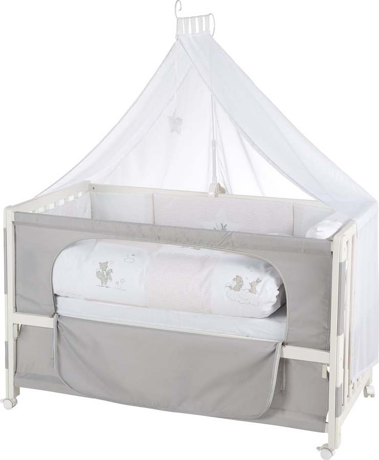 Bílo-šedá postýlka na kolečkách 60x120 cm Fox & Bunny – Roba Roba