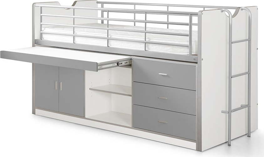 Bílo-šedá vyvýšená dětská postel s úložným prostorem s roštem 90x200 cm Bonny – Vipack Vipack