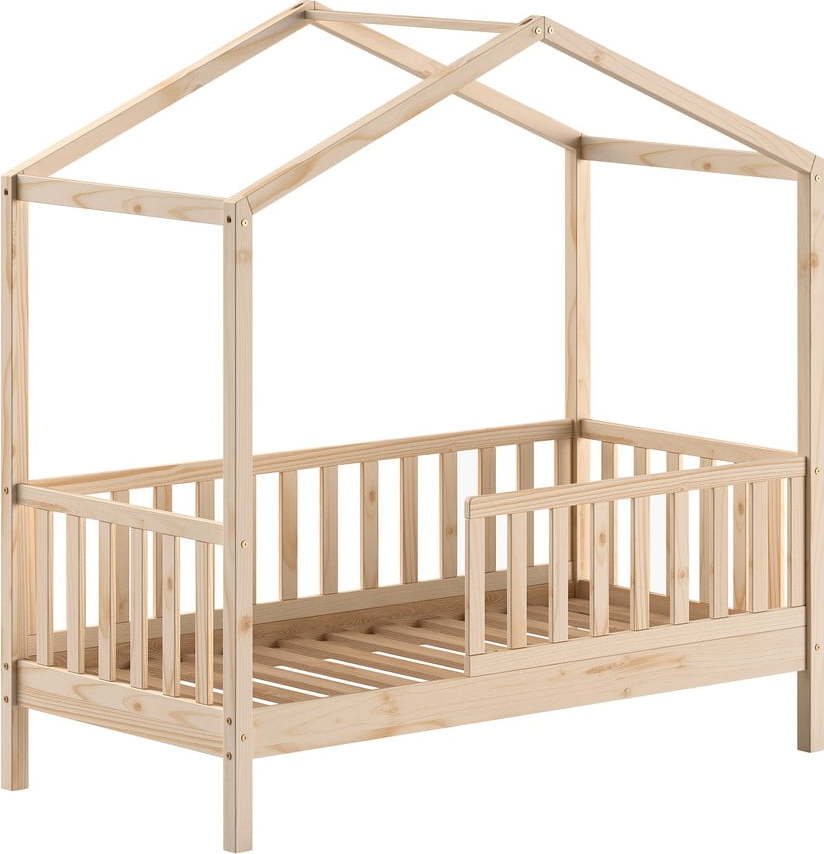 Domečková dětská postel z borovicového dřeva s roštem v přírodní barvě 70x140 cm DALLAS – Vipack Vipack