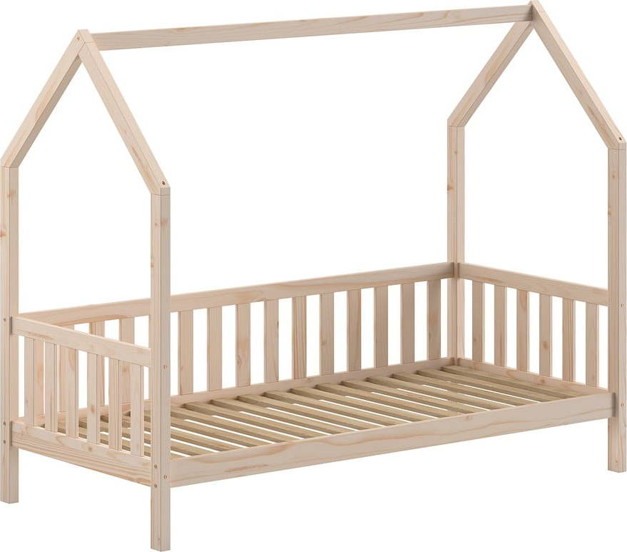 Domečková dětská postel z borovicového dřeva s roštem v přírodní barvě 90x200 cm Cabane – Vipack Vipack