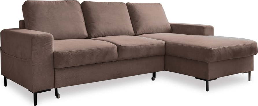 Hnědá manšestrová rozkládací rohová pohovka (pravý roh) Lofty Lilly – Miuform Miuform