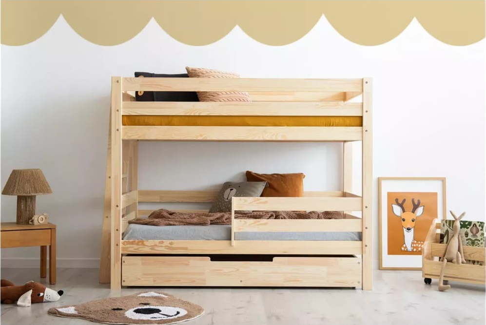 Patrová dětská postel s výsuvným lůžkem s úložným prostorem s roštem v přírodní barvě 80x160 cm CLPB – Adeko Adeko