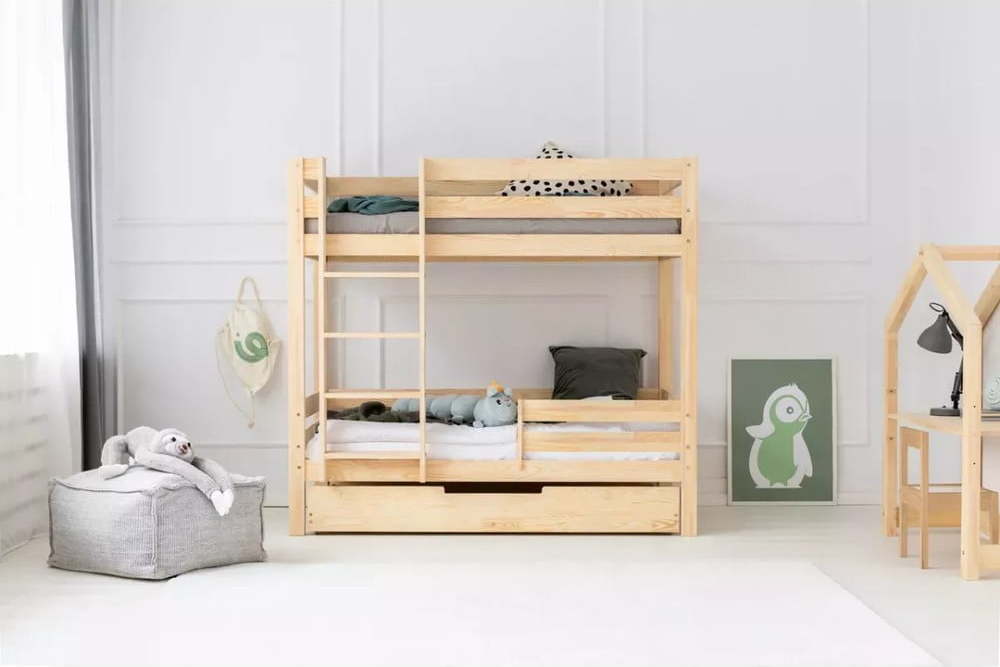 Patrová dětská postel s výsuvným lůžkem s úložným prostorem s roštem v přírodní barvě 90x190 cm CLPBN – Adeko Adeko