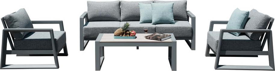 Šedý hliníkový zahradní lounge set pro 5 Boston – Rojaplast Rojaplast