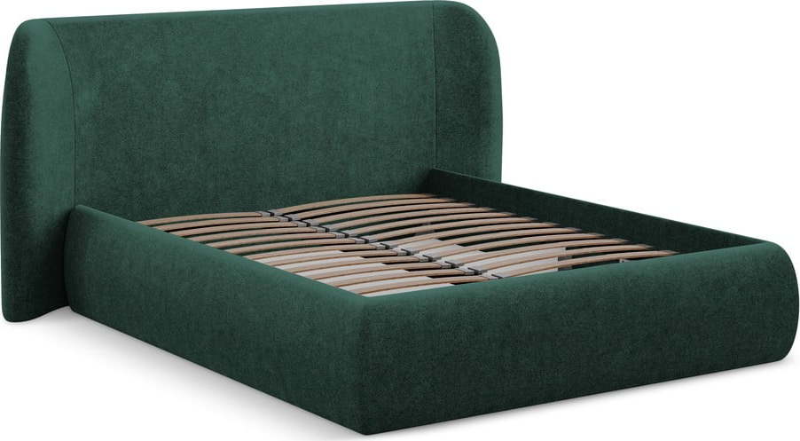 Tmavě zelená čalouněná dvoulůžková postel s úložným prostorem s roštem 160x200 cm Hauke – Makamii Makamii