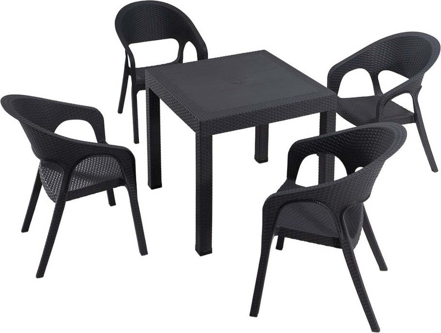 Antracitový zahradní jídelní set pro 4 Garden – Floriane Garden FLORIANE GARDEN