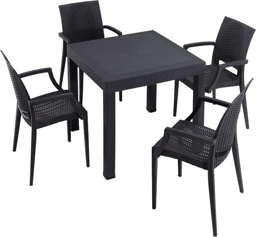 Antracitový zahradní jídelní set z umělého ratanu pro 4 Rattan – Floriane Garden FLORIANE GARDEN