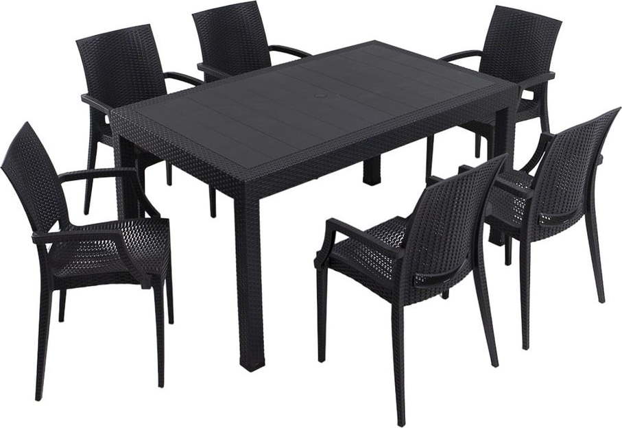Antracitový zahradní jídelní set z umělého ratanu pro 6 Rattan – Floriane Garden FLORIANE GARDEN