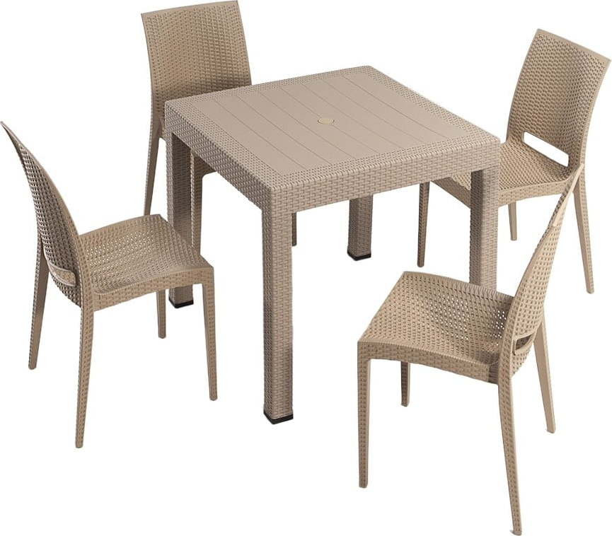 Béžový zahradní jídelní set z umělého ratanu pro 4 Rattan – Floriane Garden FLORIANE GARDEN