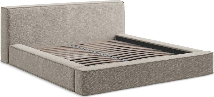 Čalouněná dvoulůžková postel taupe s úložným prostorem s roštem 140x200 cm Noho – Makamii Makamii