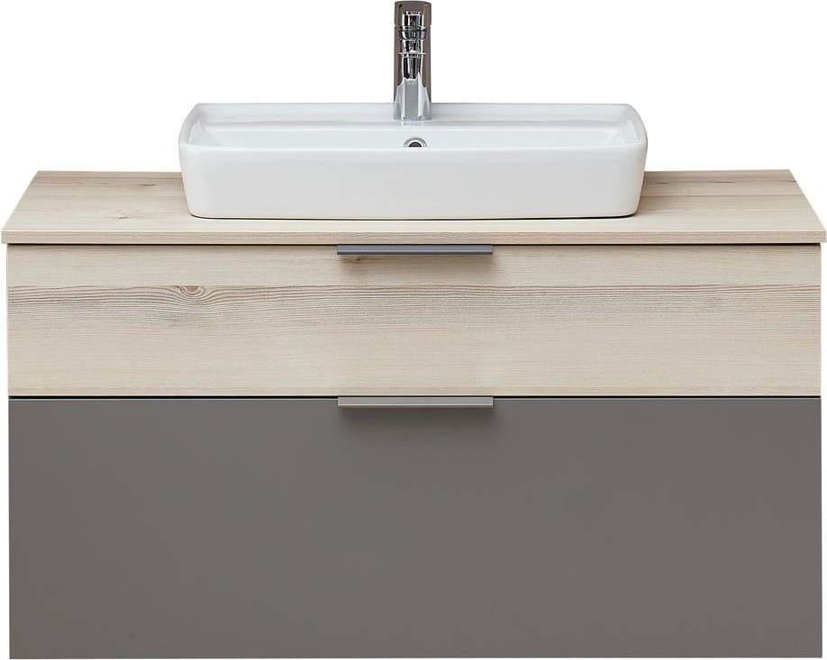 Šedá/v přírodní barvě závěsná skříňka bez umyvadla v dekoru borovice 53x101 cm Quickset 394 – Pelipal Pelipal
