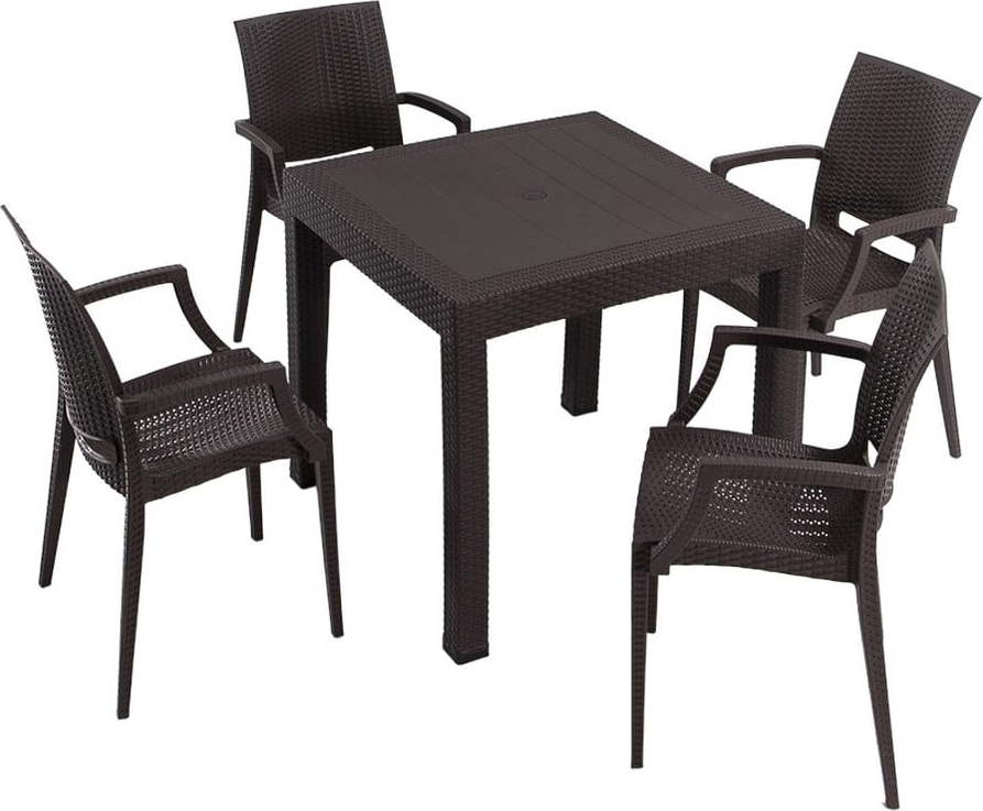 Tmavě hnědý zahradní jídelní set z umělého ratanu pro 4 Rattan – Floriane Garden FLORIANE GARDEN