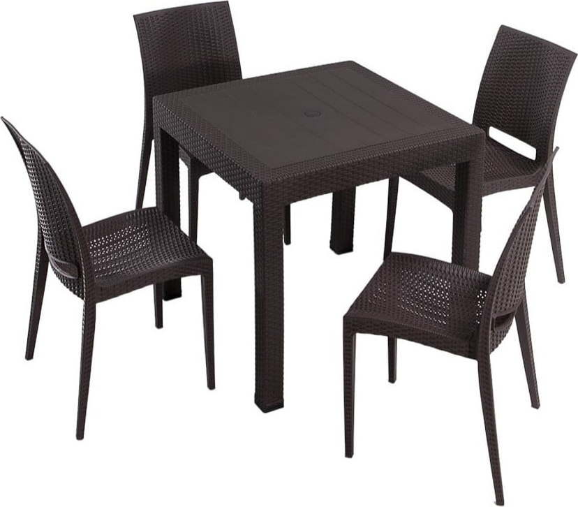 Tmavě hnědý zahradní jídelní set z umělého ratanu pro 4 Rattan – Floriane Garden FLORIANE GARDEN