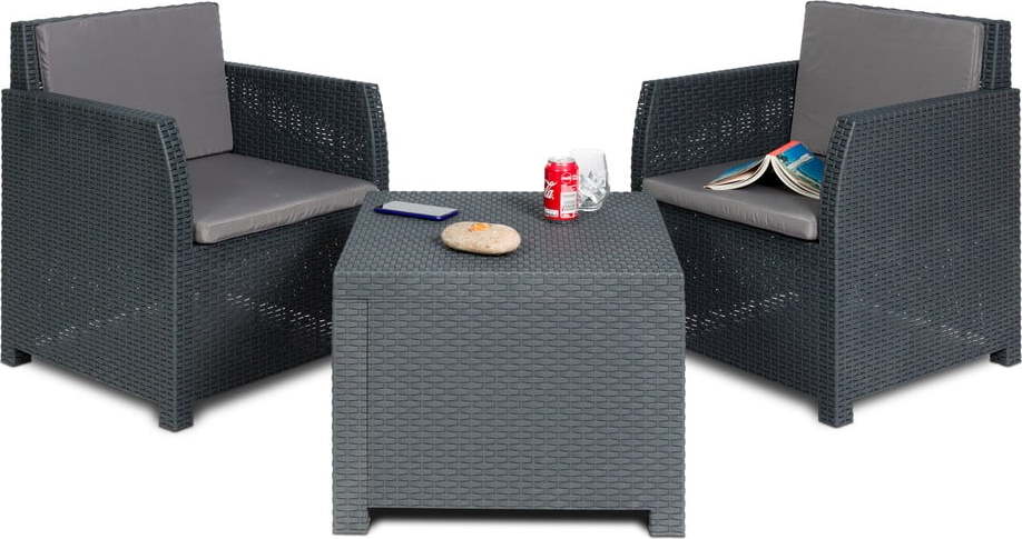 Tmavě šedý plastový zahradní lounge set pro 2 Diana – Toomax TOOMAX