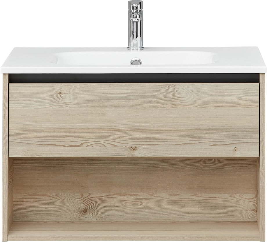 Závěsná skříňka bez umyvadla v dekoru borovice v přírodní barvě 51x80 cm Quickset 393 – Pelipal Pelipal