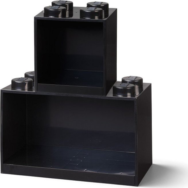 Sada 2 dětských černých nástěnných polic LEGO® Brick LEGO