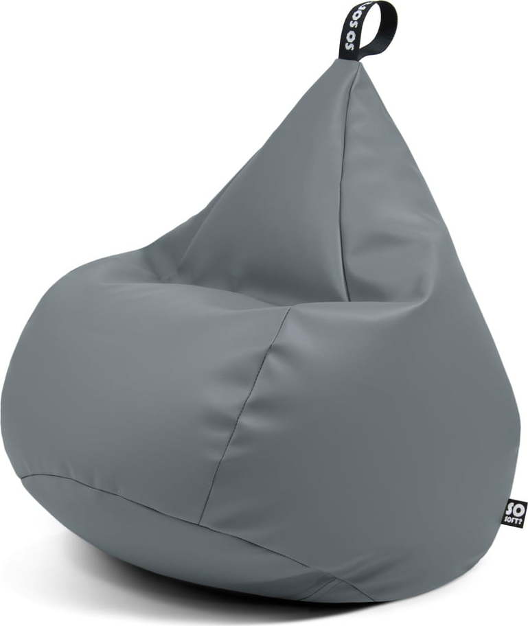 Šedý dětský sedací vak z imitace kůže Drop M – So Soft? So Soft?