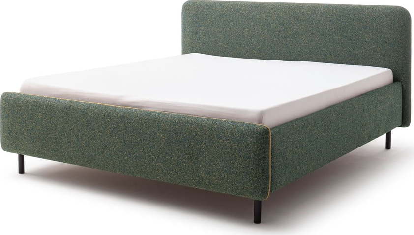 Tmavě zelená čalouněná dvoulůžková postel s úložným prostorem s roštem 160x200 cm Primo – Meise Möbel Meise Möbel